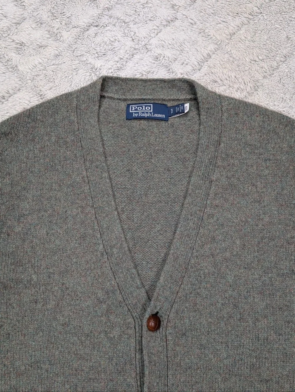 Polo Ralph Lauren Sweater Mens S Green Wool Cashmere Cardigan Suede Elbow Pads